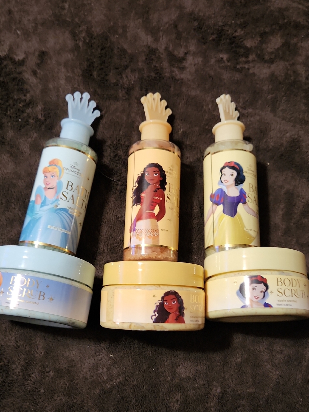 Disney Princess Exfoliating Scrub & Bath Salt Trio - Blue, Yellow, Cream